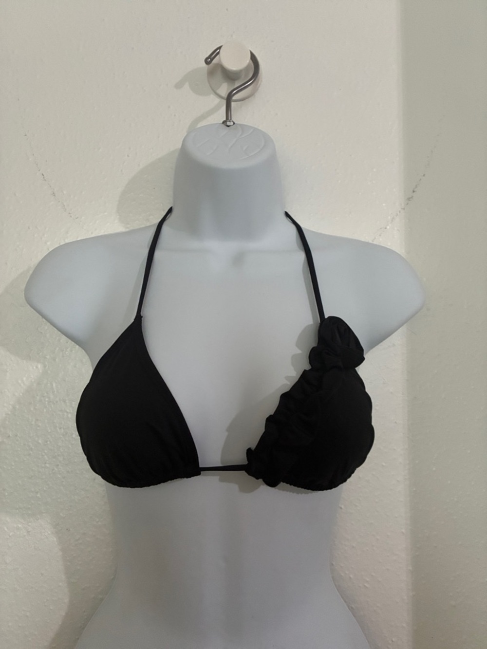 Black Ruffled Triangle Bikini Top with Rosette-Women Swim sz.S/M